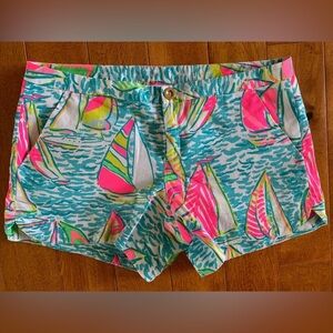 LILLY PULITZER Adie Short You Gotta Regatta Resort Beach Summer Sail Boat 0